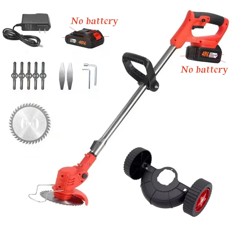

Lawn Mower Cordless Electric Brush Cutter Stringless Weed Eater with Wheel 1battery Trimmer for Grass Garden Trimming Pruning