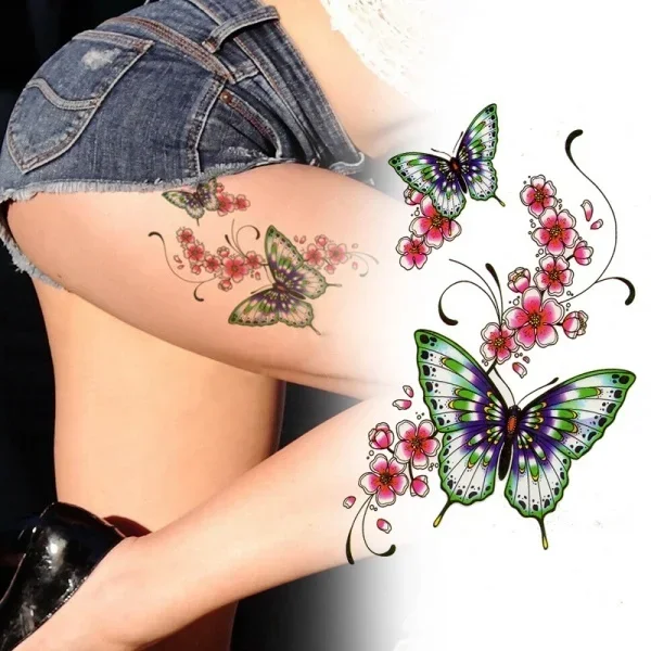 1 szt. Duży kwiat motyla Tymczasowy tatuaż Lady Body Art Naklejka Wodoodporna