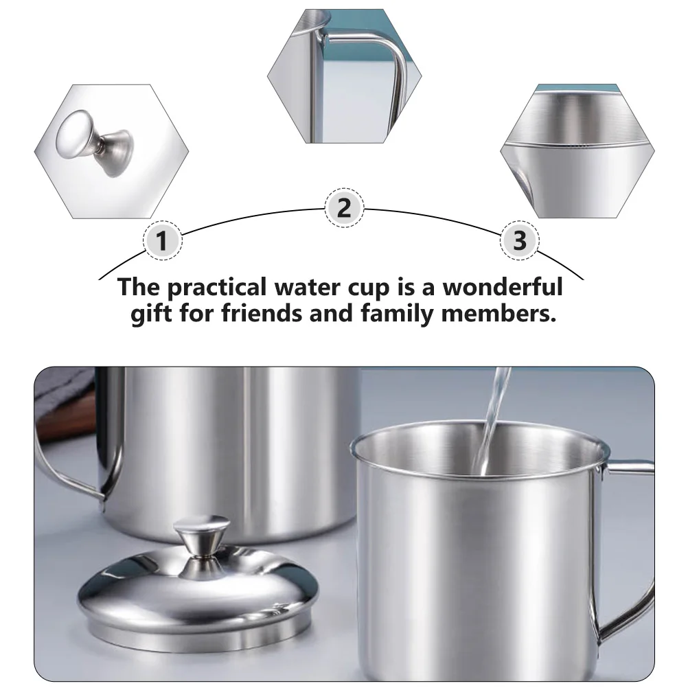 

1pc Stainless Steel Water Cup with Lid Ergonomic Handle Multipurpose Mug for Coffee Milk Juices Beverages Gifts