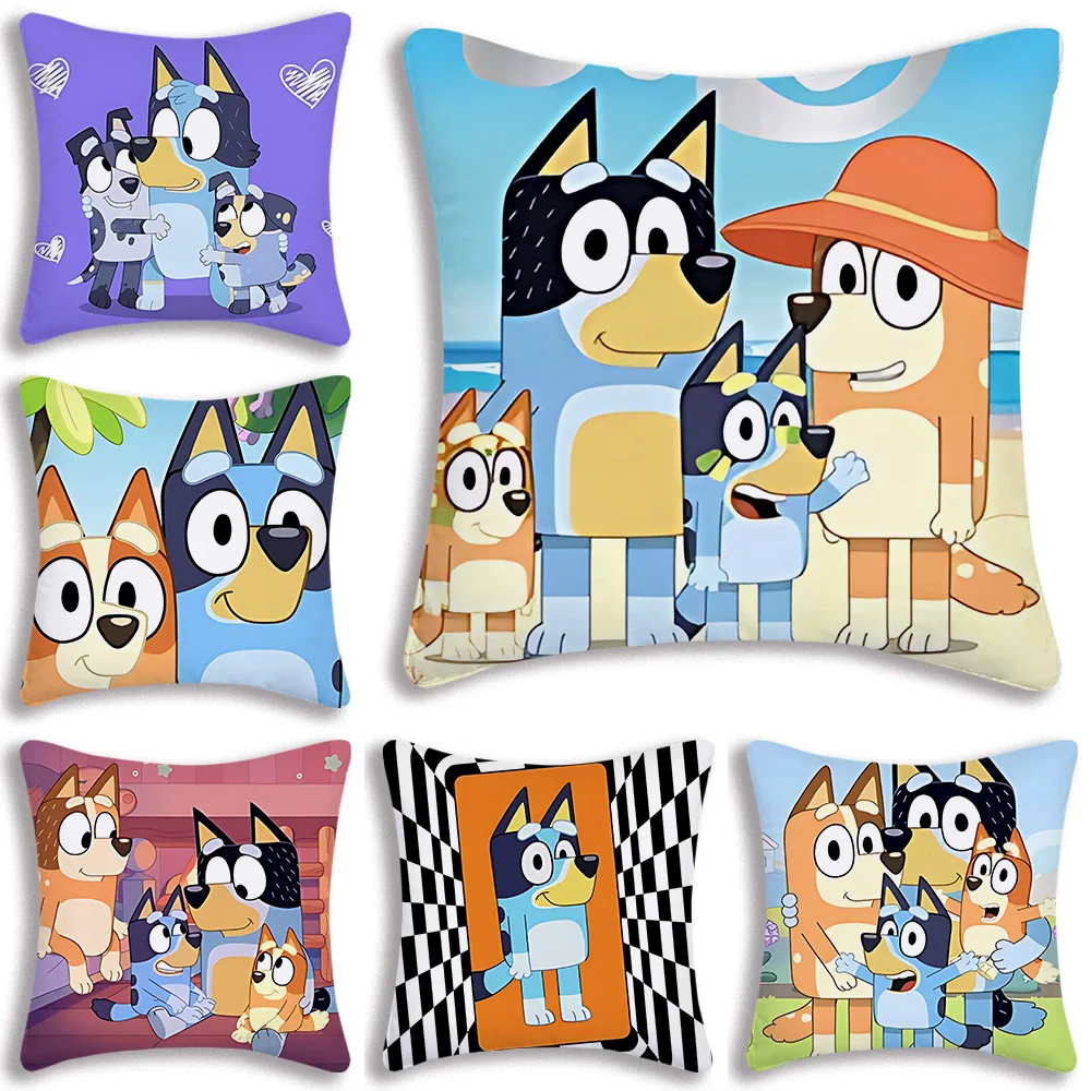 Cartoon Blue Pillow Covers Cartoon Sofa Decorative Home Double-sided Printing Short Plush Cute Cushion Cover