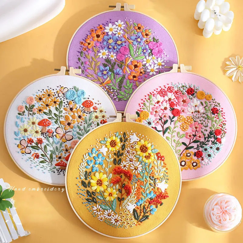 

Набор для вышивания для начинающих и любителей вышивания включает цветочный пейзаж с нитяными иглами, штампованная ткань, домашний декор