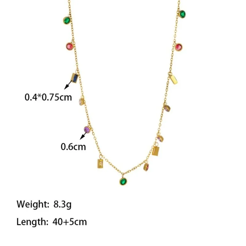 Kolmnsta Colored Zircon Square Crystal Tassel Necklace For Women Girls Gold Plated Choker Titanium Steel Bracelet Jewelry Sets