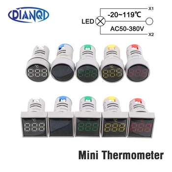 22mm mini termômetro plástico led digital-20-119 celsius 50-380v ac azul vermelho branco amarelo verde medidor de temperatura de luz piloto
