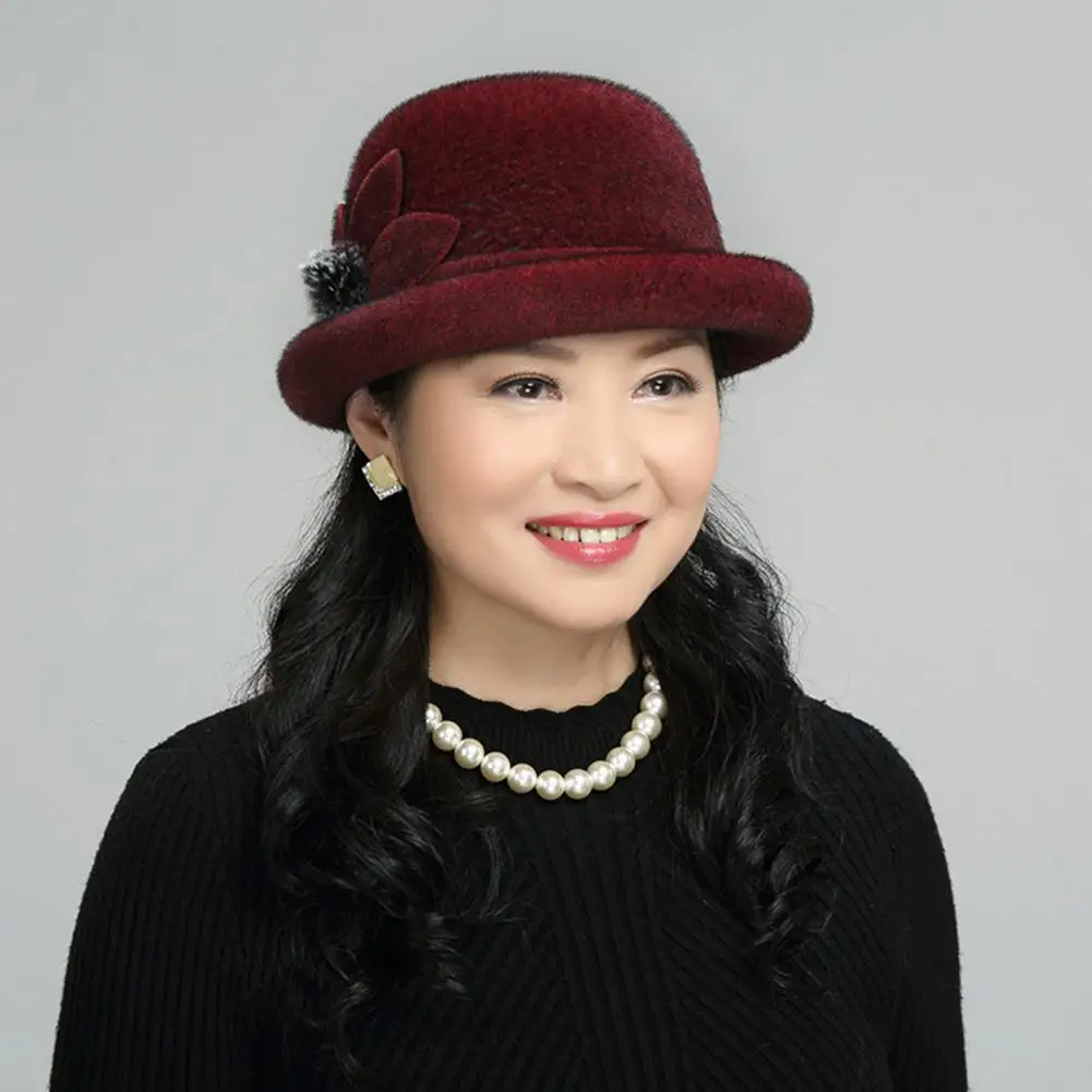 Women Winter Hat Elegant Solid Color Windproof Flower Embellished - Warm Autumn Winter Imitation Fur Hat Basin Caps for Lady