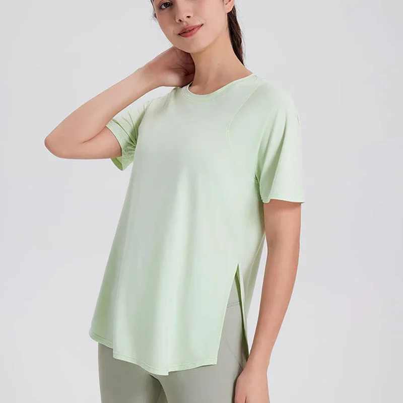 Summer Short Sleeve Yoga T-Shirt Women Rund Neck Loose Outdoor Running Top Breathable Quick Dry Gym Shirt Female Sportswear
