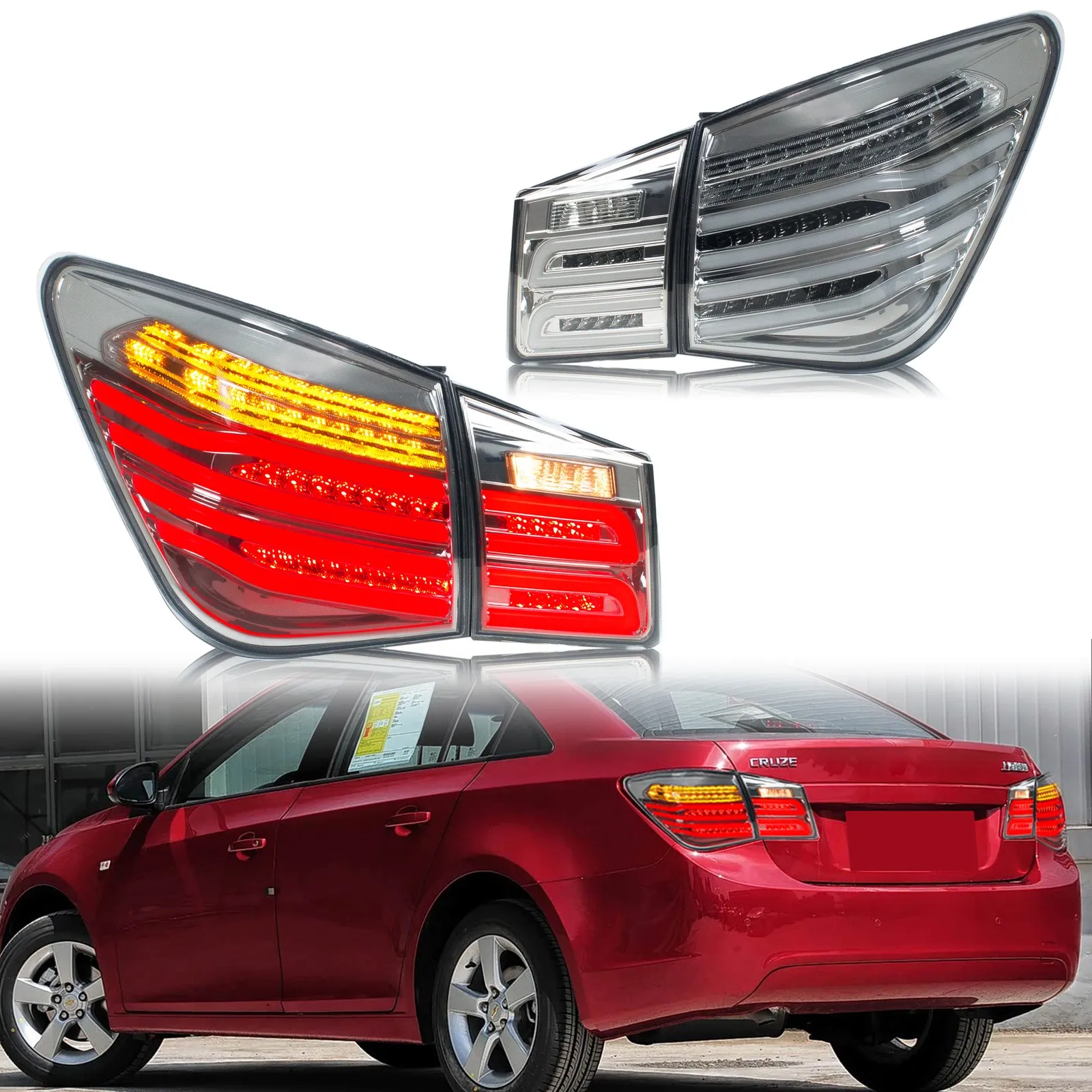 

LED Tail Lights for Chevrolet Chevy Cruze 2010-2015 LS LT Sequential Turn Signal Black Rear Lamps Assembly