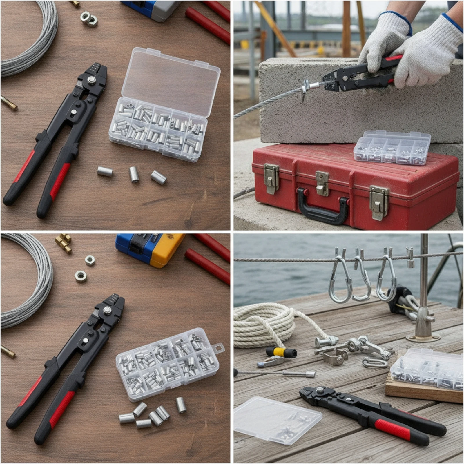 Wire Rope Crimping Pliers Hand-Operated Wire Rope Crimper Cable Crimping Tool Manual Long-Handle for DIYers, Workshop