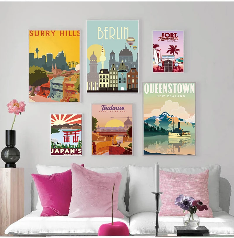 Home Decor Berlin Wall Art Venice Canvas Painting Toulouse Print Poster Famous Travel Cities Modular Picture Cuadros For Bedroom