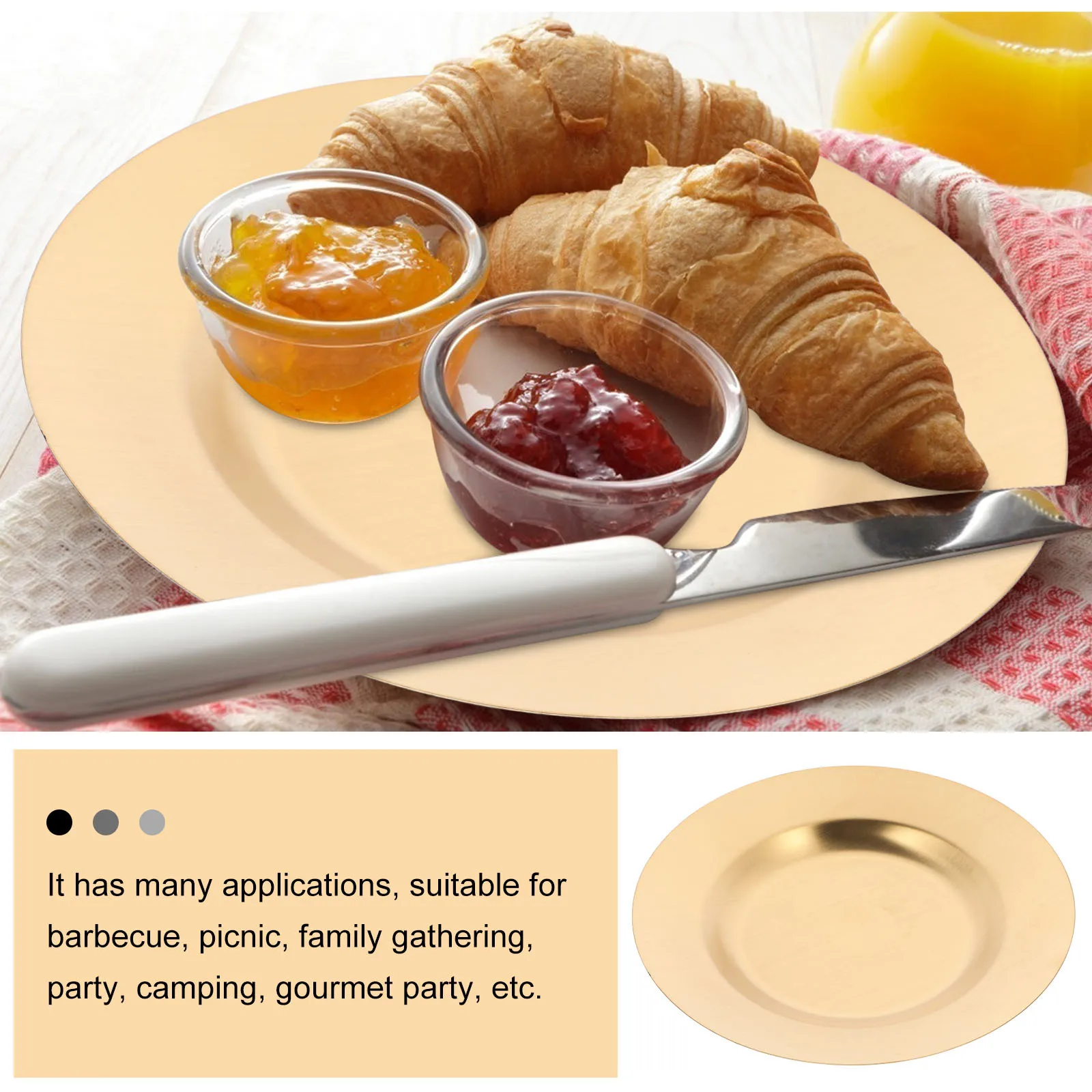 

Versatile Stainless Steel Food Plate Round Edges Safe for Family Gatherings Bbq Picnic Camping Salad Dessert Fruit Storage Plate