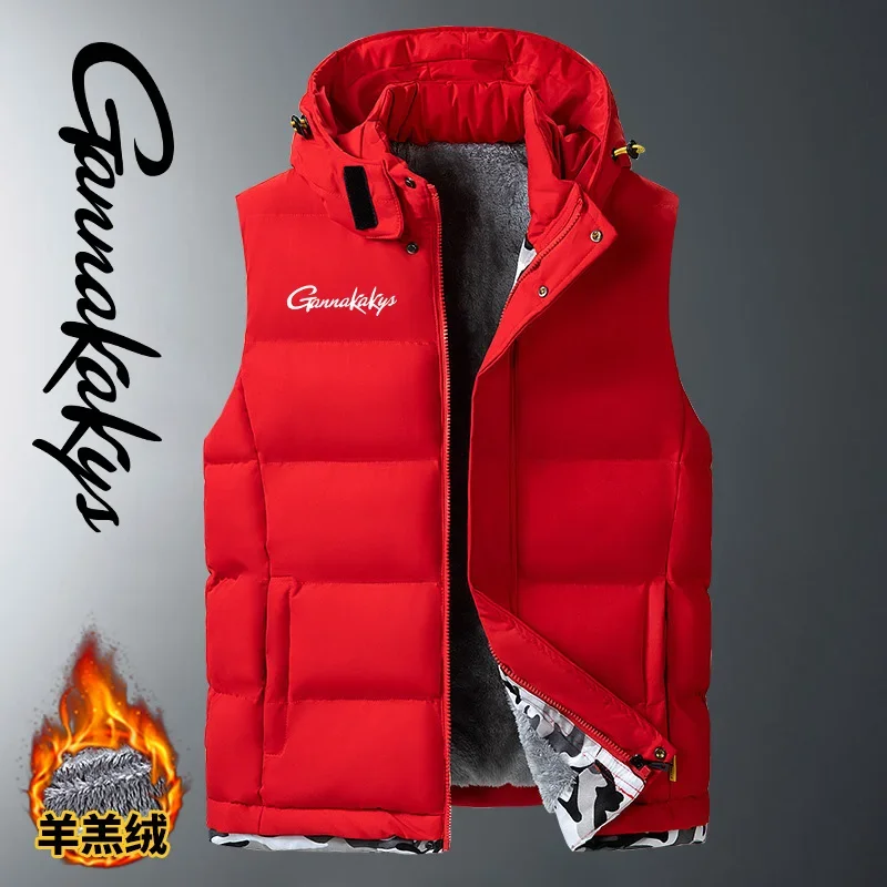 Chaqueta deportiva de algodón para hombre, chaleco cálido con capucha y cremallera, a prueba de viento, sin mangas, para pesca, otoño e invierno, 2024