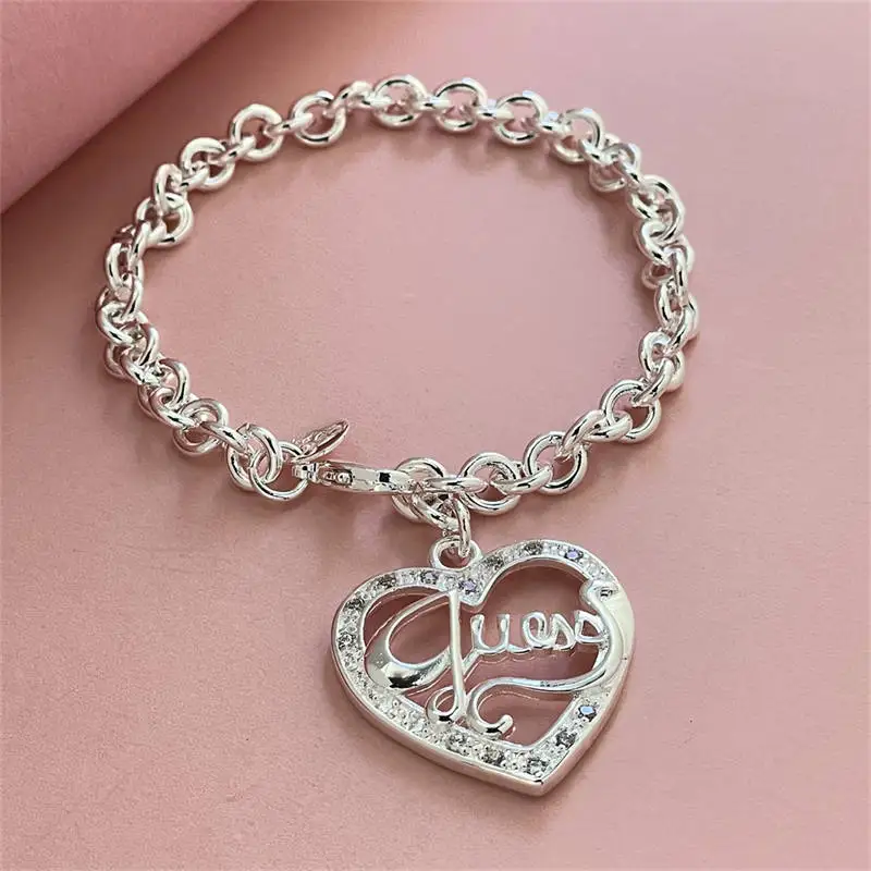 

925 Sterling Silver Heart Chain Bracelets Jewelry For Women Top Quality Lovers Bracelets Christmas Gift