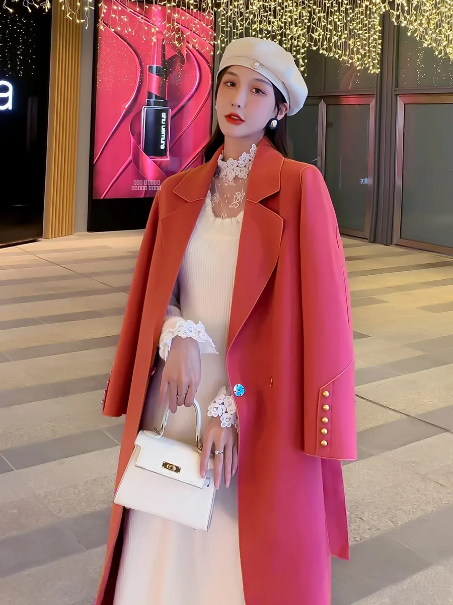 

Новое двустороннее шерстяное пальто 2024 года для женщин, осенне-зимнее, в стиле Хепберн, средней длины, до колена, маленький размер