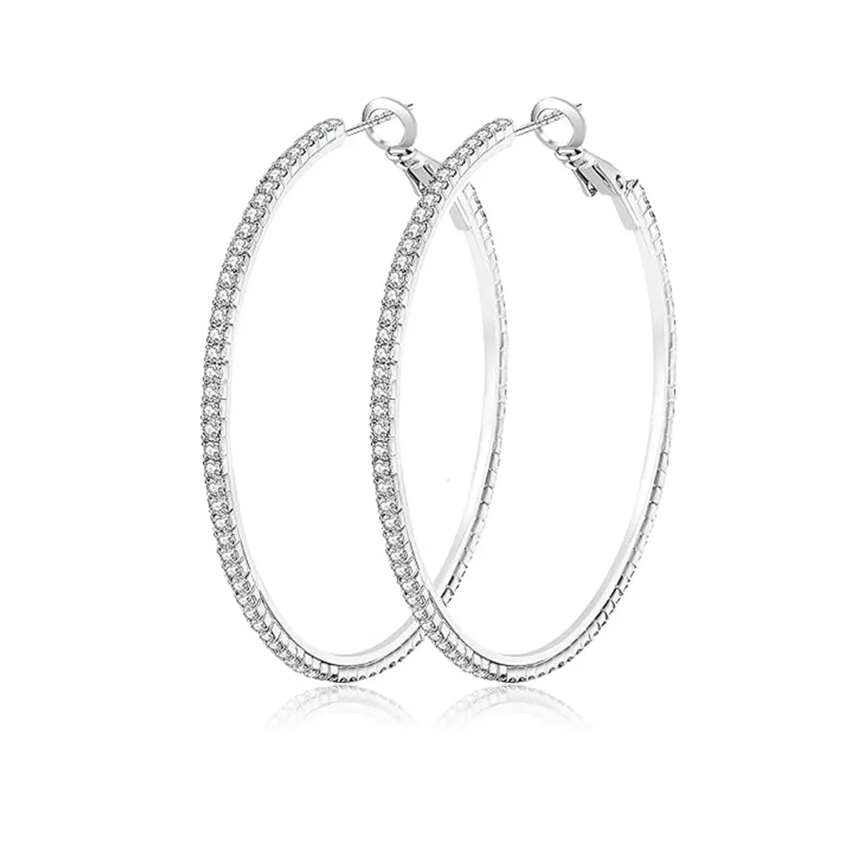 Whole Loop Zirconia Earrings Silver Color Large Women\'s Hoop Earrings 30/40/50/60/70mm Shiny Dimensional Zirconia Hoop Earrings