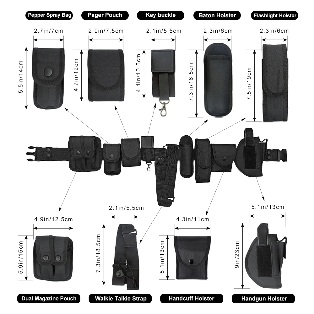 10 in 1 Tactical Security Duty Belt Modular Equipment System Gun Holster Flashlight Pouch Sets Utility Kit Belt Molded Duty Belt