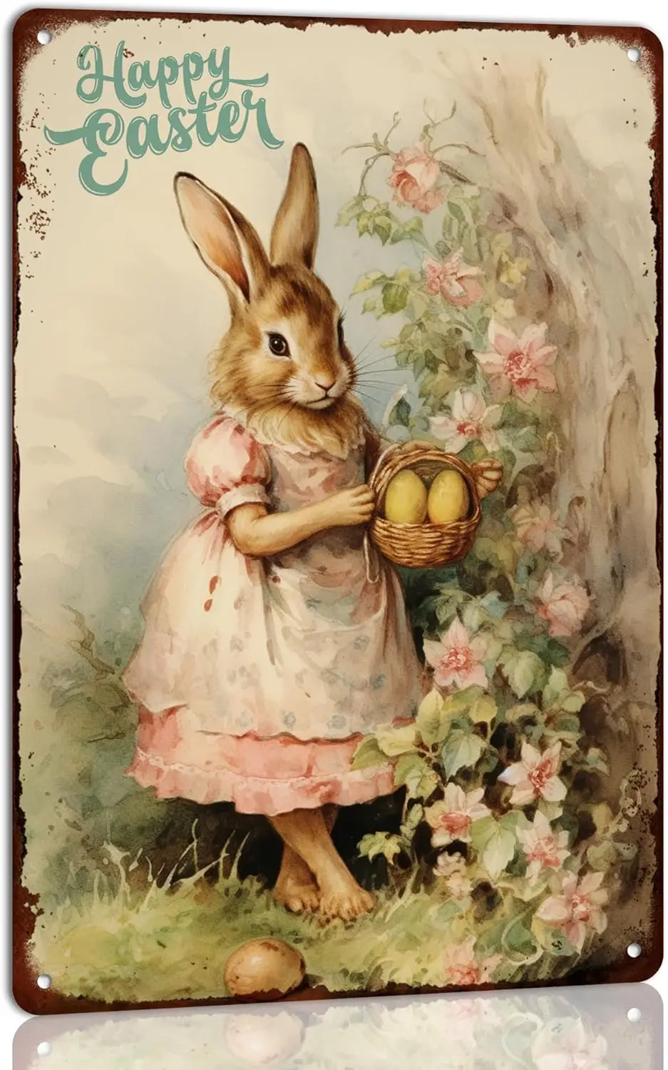 Fröhliche Ostern Metall-Blechschild Retro Vintage Hasen-Poster Café Küche Oster-Party Landhaus Wanddekoration Frohe Ostern Schild