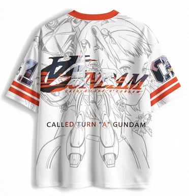 Turn A Gundam V-neck Sports Shirt White Red Contrast Short Sleeve Mobile Warrior Gundam Anime Sports Leisure Mesh T-shirt - view 2