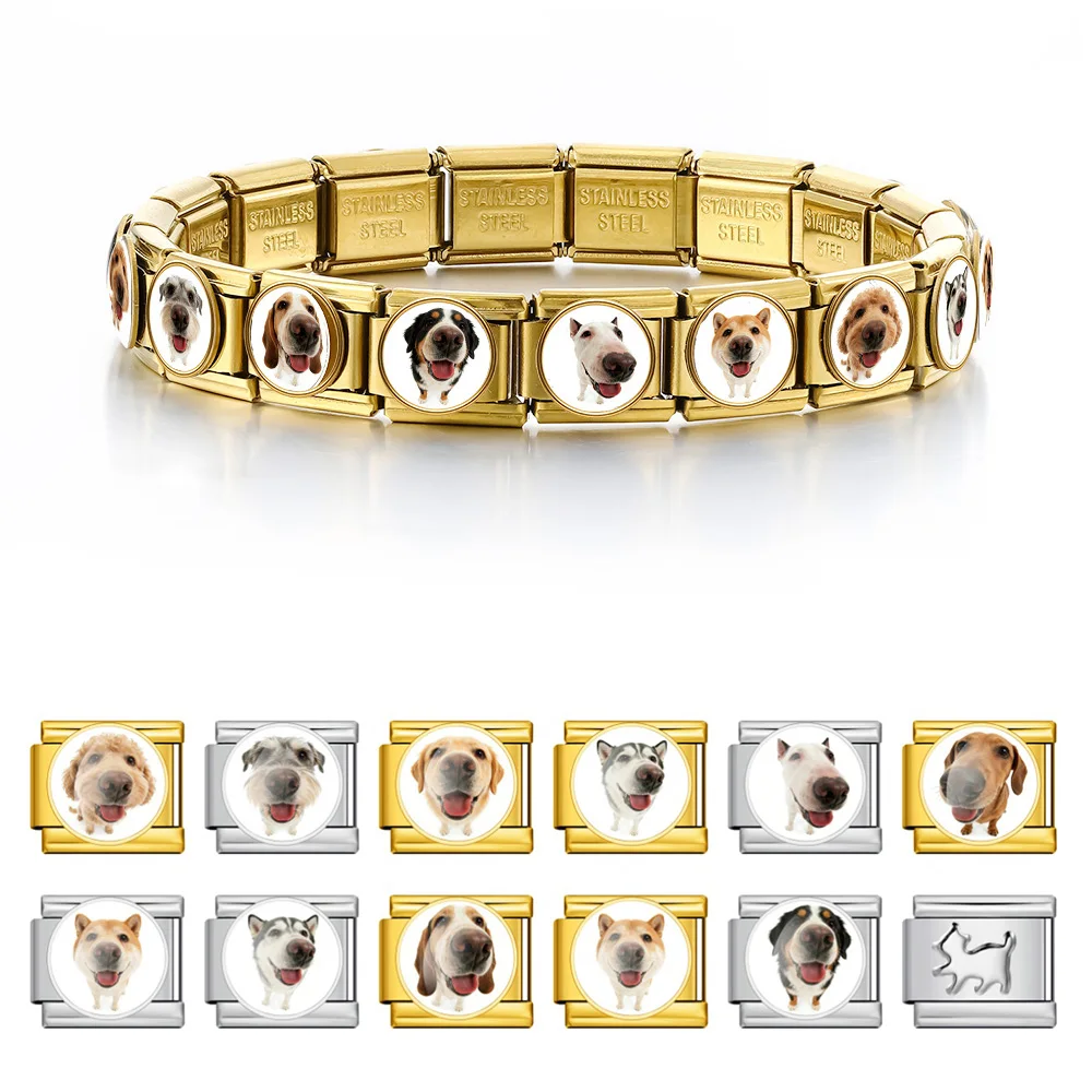 9mm Italian Stainless Steel Women Men Bracelets Link Original Design Cute Variety Styles Dogs Charms Jewelry Gifts Making DIY