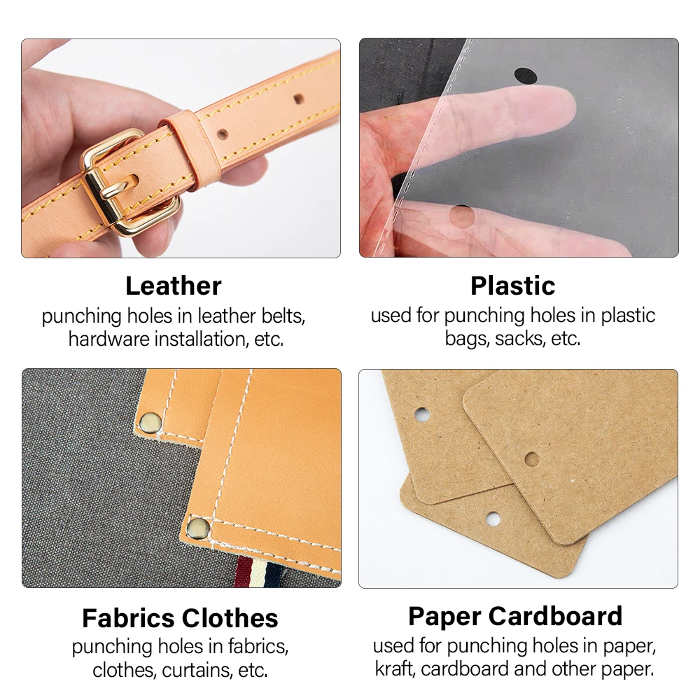 WUTA 5-15Pcs Basic Black Anti-rust Leather Hollow Punch Set Round Hole Puncher DIY Craft Working Tools Kit for Belt, Watch Strap