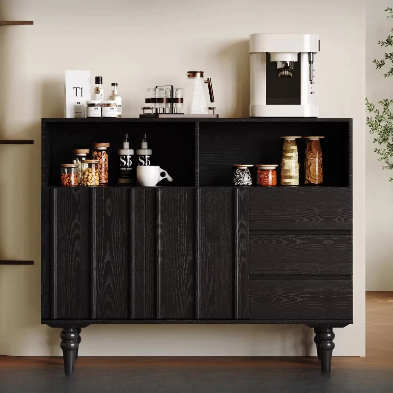 

Medieval black dining side cabinet integrated against the wall, living room locker creative entrance cabinet