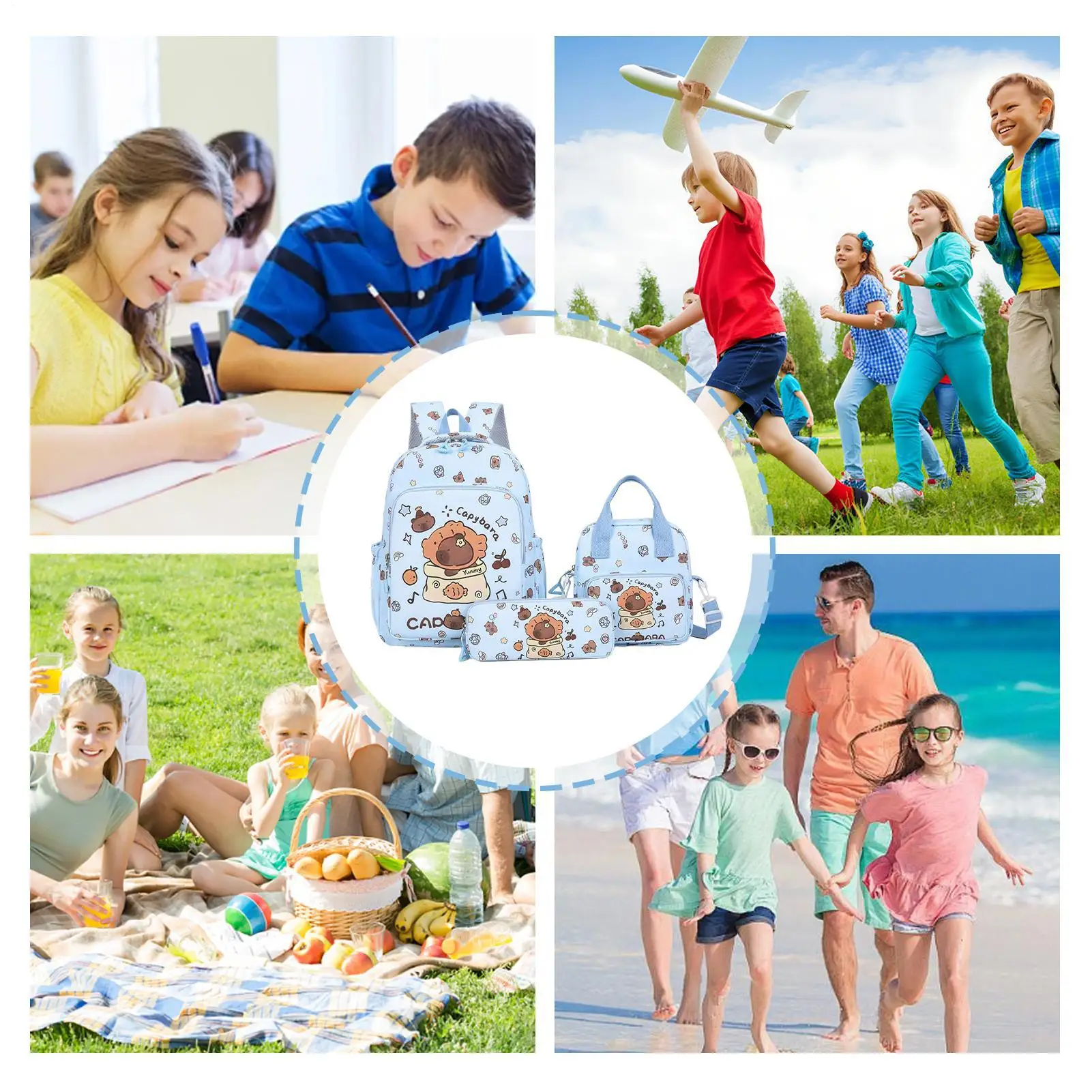 كابيبارا حقيبة المدرسة كابيبارا قلم رصاص الحقيبة الجمالية حقيبة الغداء مجموعة للكبار كلية وجبة خفيفة طالب في سن المراهقة المتوسطة نزهة