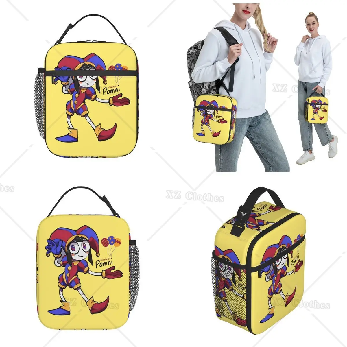 Funny Clown Girl Insulated Lunch Bag with Side Pocket Y2K Cooler Thermal Food Bento Reusable Portable Box for Office Picnic Trip