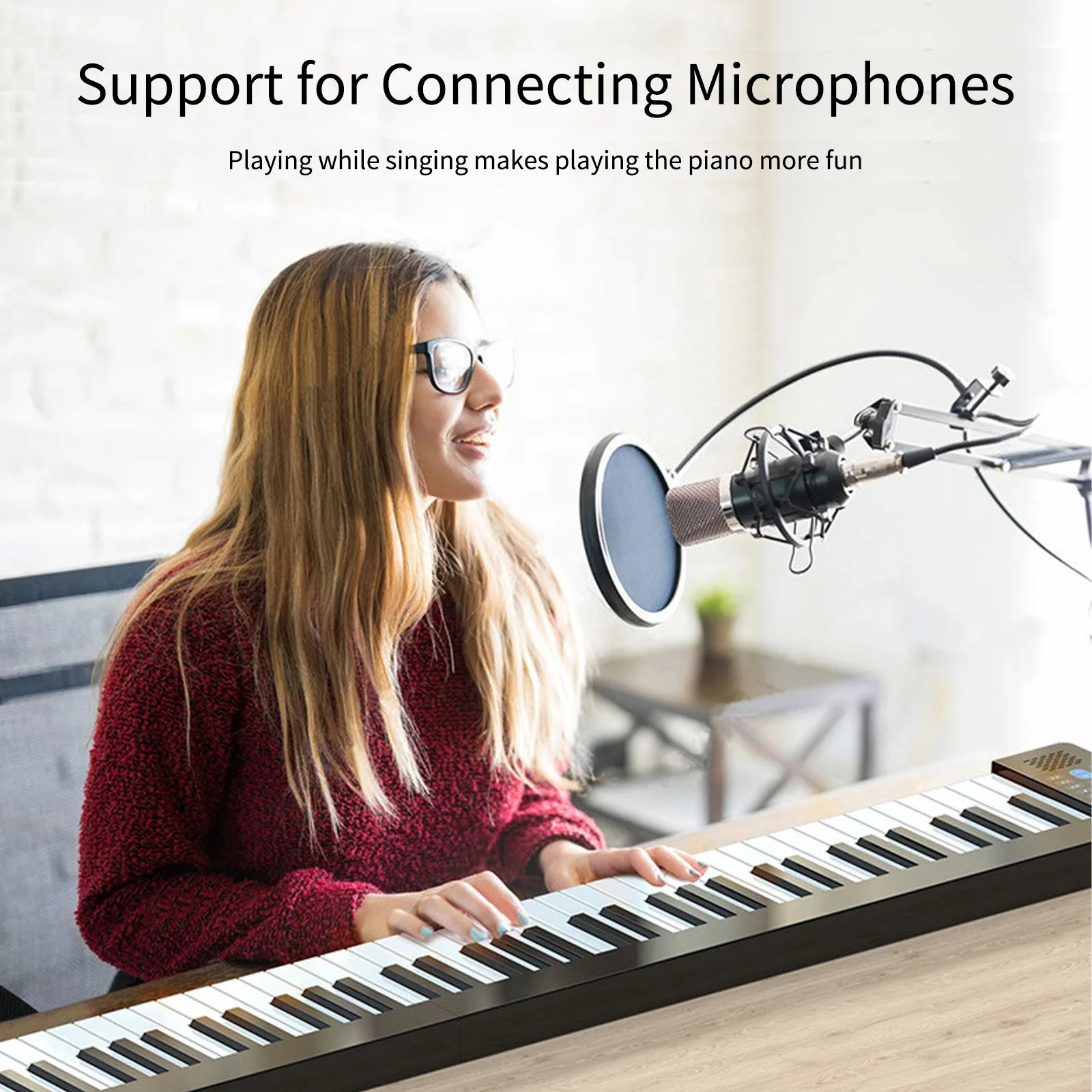 

61-Key Foldable Electronic Piano - BT Connectivity with LCD Display & Rechargeable Battery, Portable Keyboard for All Levels