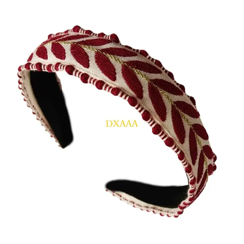 DXAA Elegantes breites Haarband mit Blattstickbändern für Training und Reisen