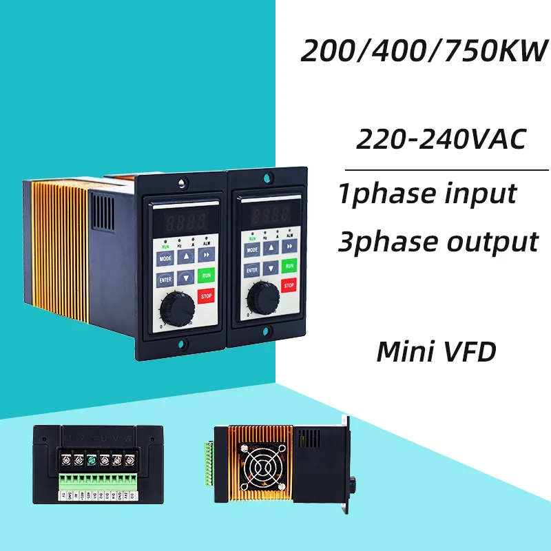 

200/400/750W 1Ph to 3Ph 220VAC VFD Variable Frequency Drive Converter Motor Speed Vector Control Inverter