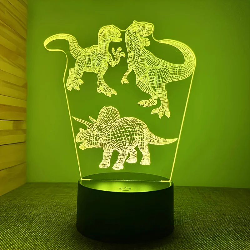 Luz nocturna de dinosaurio 3D creativa, botón táctil USB con lámpara de escritorio, ilumina tu habitación, lámparas de noche 3D, luz de decoración de ilusión Visual