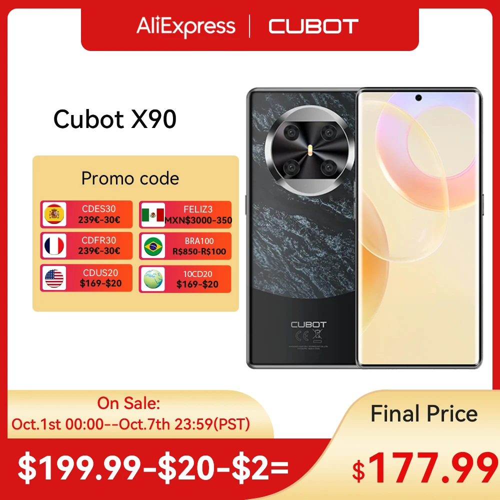 CUBOT X90 스마트폰 6.67 인치 AMOL ED 커브드 120Hz 디스플레이, 32GB(16GB + 16GB 확장) + 256GB, 안드로이드 14 헬리오 G99 NFC 100MP 메인 카메라 