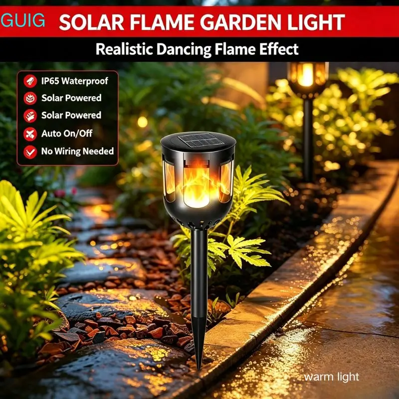 1/2/4 Pack Solar Flame Lawn Light LED Simulated Flame Solar Garden Light IP65 Waterproof Solar Powered Landscape Path Lights