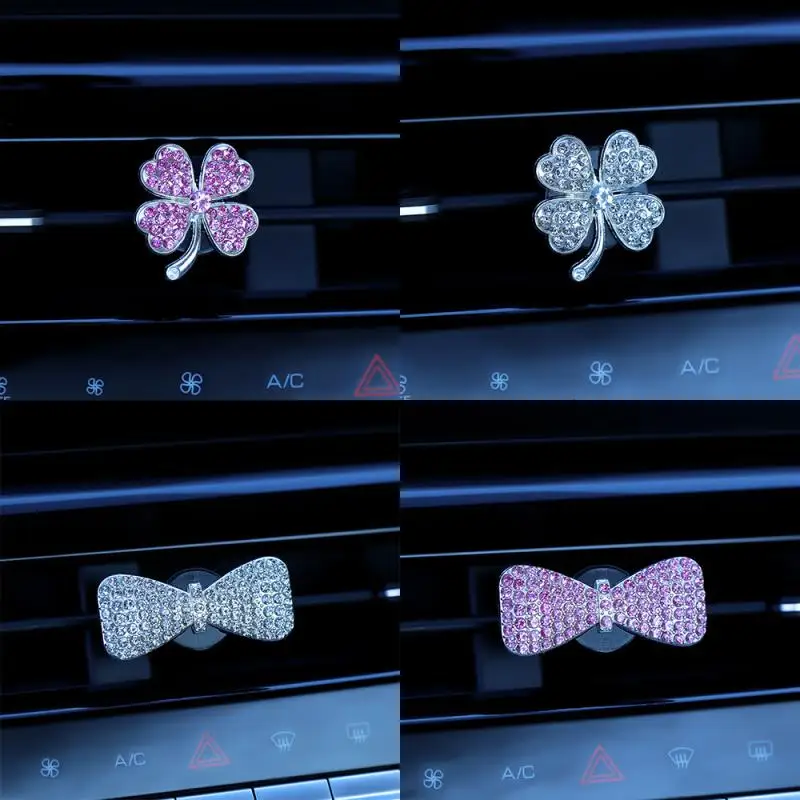 Kawaii Brilliant Full Diamond Bow Knot Car Car Air Outlet Fragrance Clip Perfume Clip Diy Car Decoration Fragrance Clip Car Toys