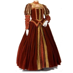 Medieval Tudor Elizabeth Queen Cosplay Costume Red Velvet Ball Gown Renaissance Theater Reenactment Dress