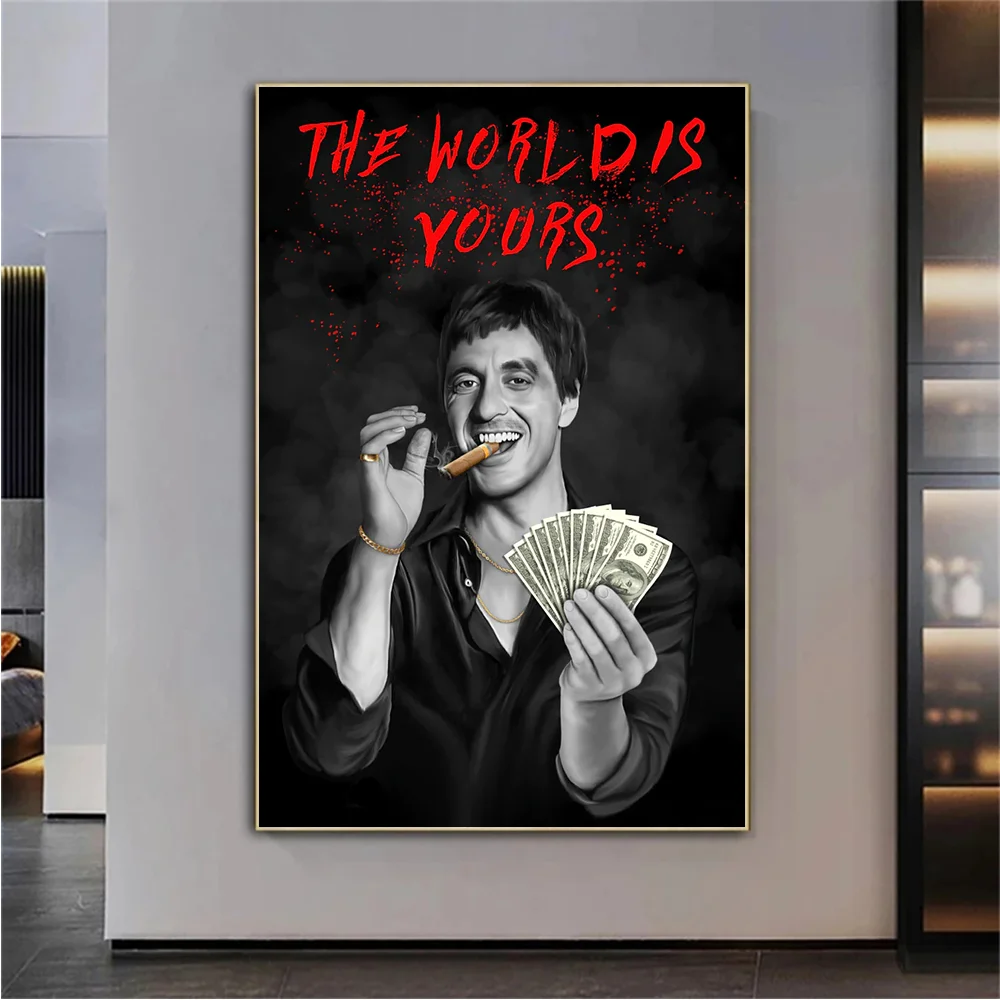 The World is Yours Scarface Motivational Quotes Poster and Print Tony Montana Movie Canvas Painting Wall Art Living Room Decor