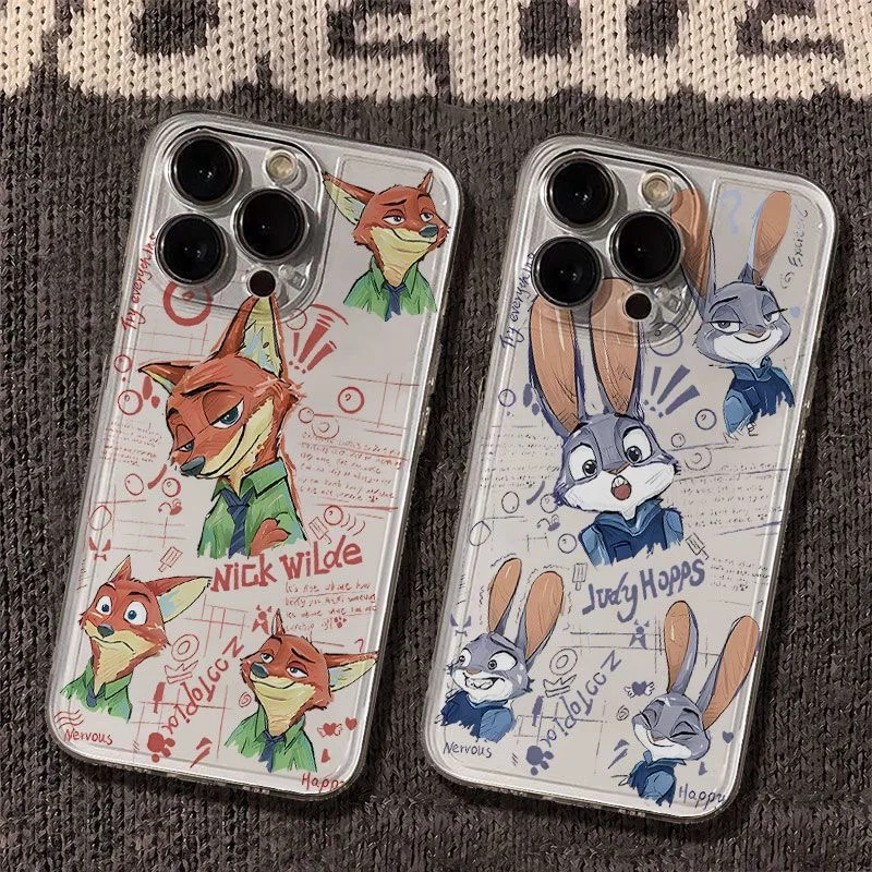 Zootopia Judy Nick Anime Clear Space Phone Case For iPhone 11 12 13 14 15 16 Pro Max Mini X Xs XR 7 8 plus Se2020 Transparent