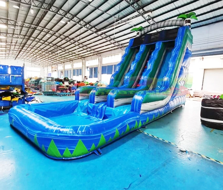 Commercial outdoor kids adults party jumping bouncy castle waterslide  toboggan inflatable tropical water slide