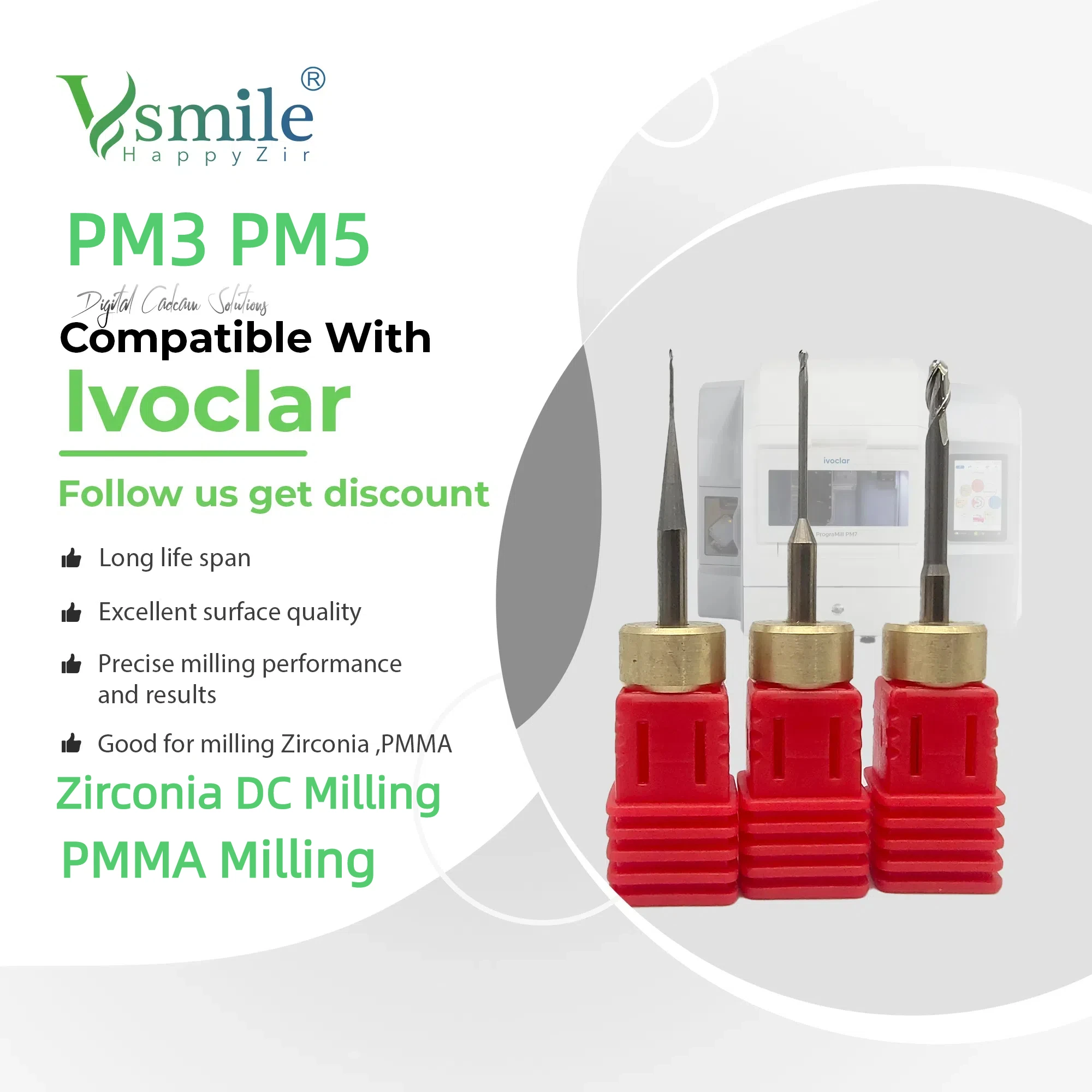 

Ivoclar PM3 PM5 Milling BurZirconia Diamond Coating Milling Cutter PMMA Drill For Dental Lab Ivolclar PM3 PM5 Milling Machine