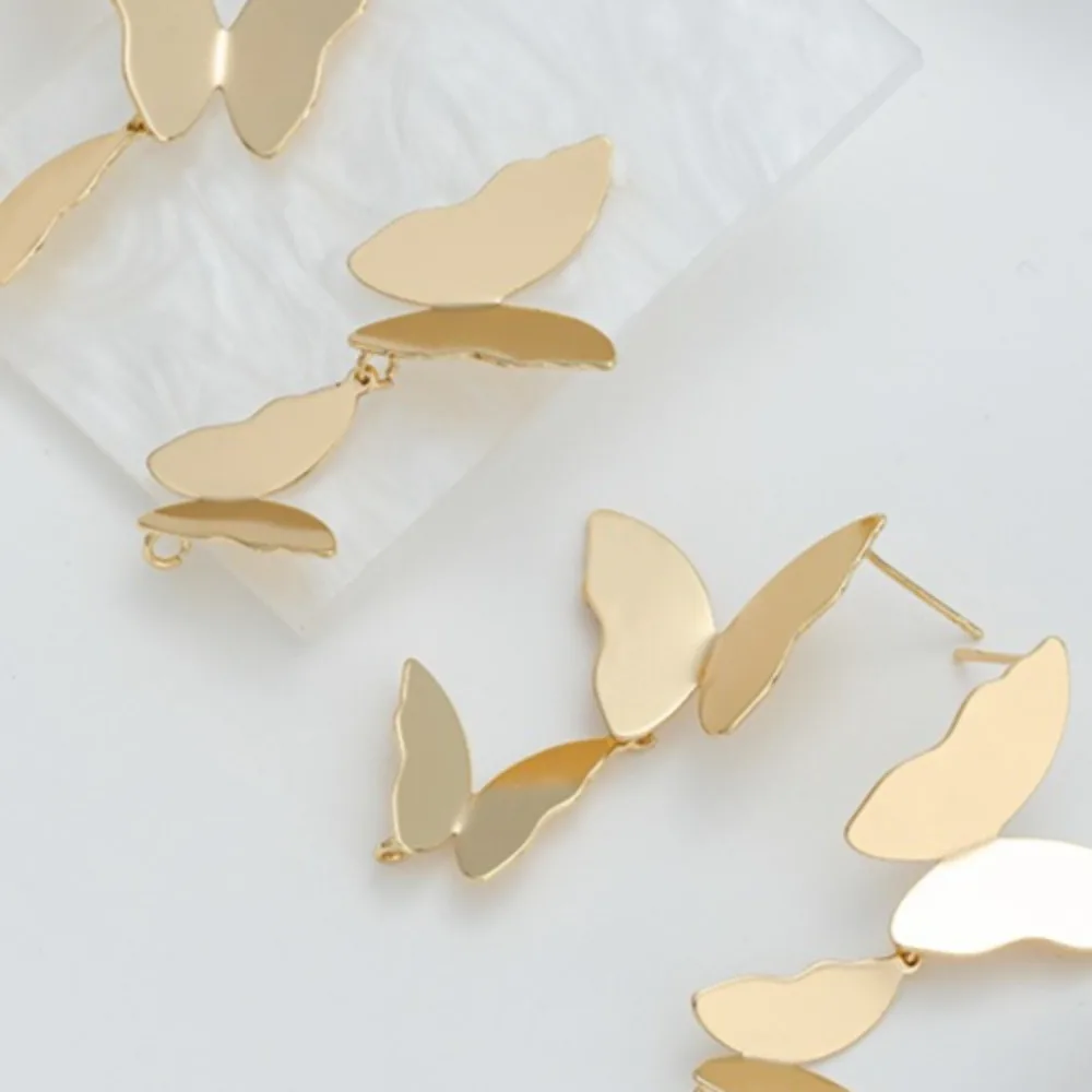 

14K Gold Color Shiny Surface Immortal Double Butterfly with Pendant Earrings DIY Handmade Pendant Pearl Earrings Ear Jewelry