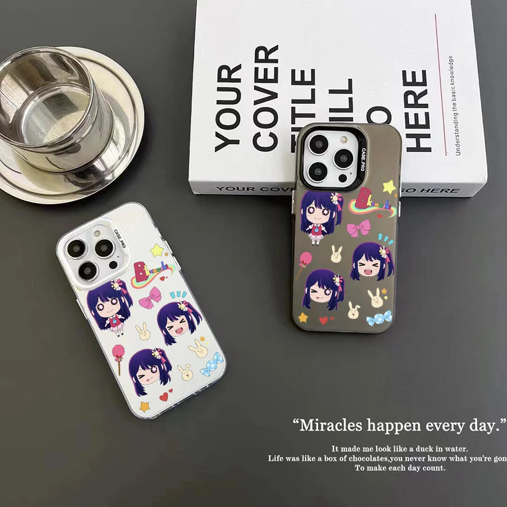 1pc Hoshino Ai Oshi No Ko Phone Case IMD Color Silver Shell For IPhone 16 15 14 13 12 11 Pro Max Plus