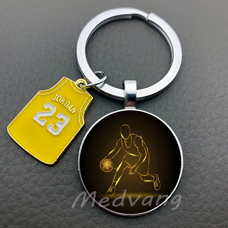 Basketball silhouette glass keychain creative jersey keychain pendant basketball enthusiast jewelry gift keychain