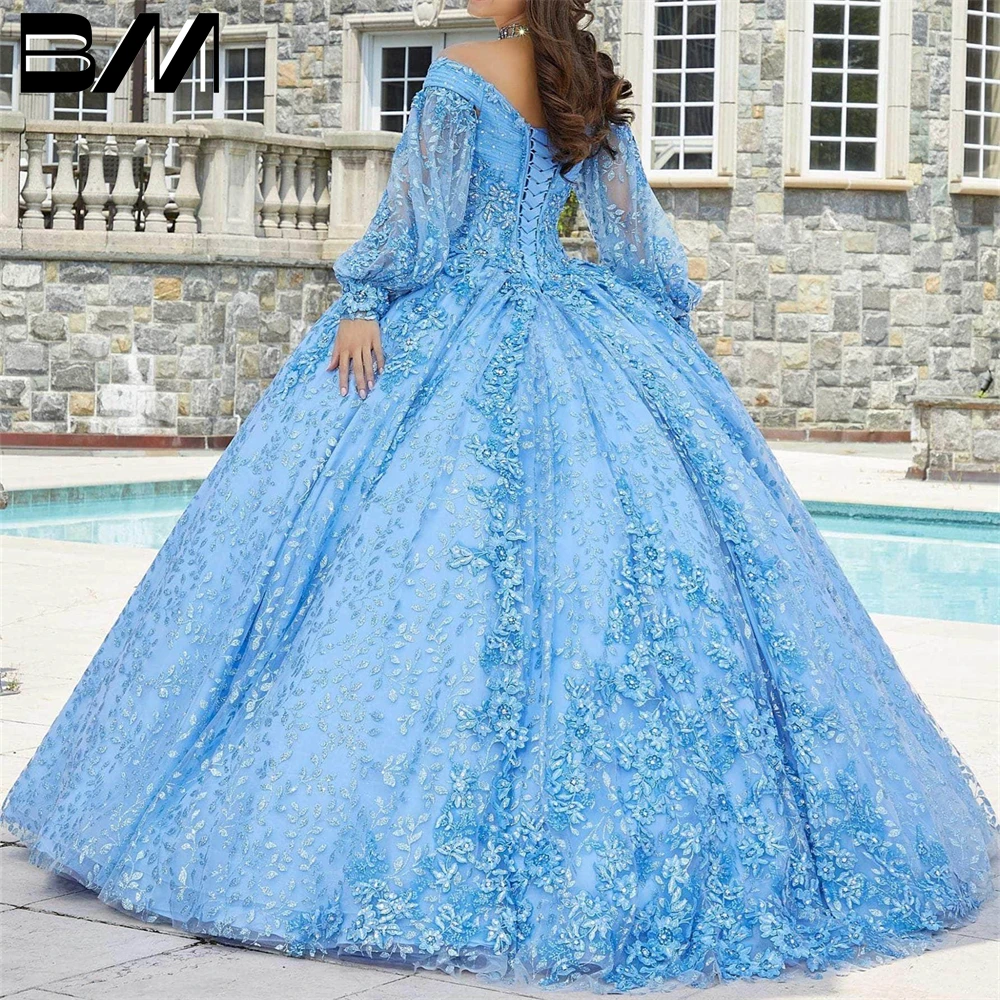 BRLMALL-vestido de baile frisado, manga bispo, vestido quinceanera, vestidos de cocktail, baile, 15, 2024