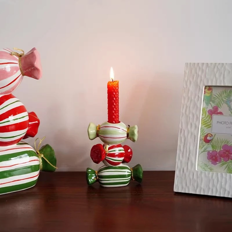 Creative Hand-painted Candy-shaped Ceramic Candle Holder Christmas Halloween Dining Table Decoration Candelabro Mimbre