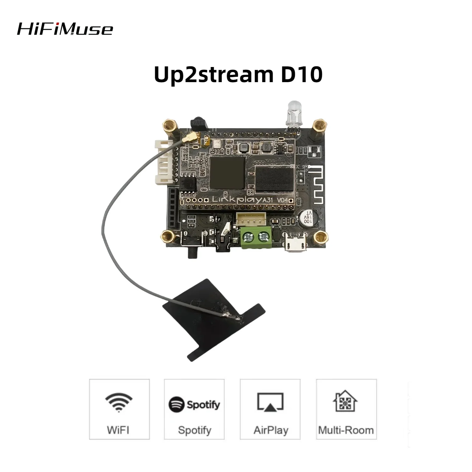 

D10 WiFi and Bluetooth 5.0 Audio Receive Bluetooth Module I2S Analog Output ESS9023 Output Board With Airplay DLNA Wifi Audio