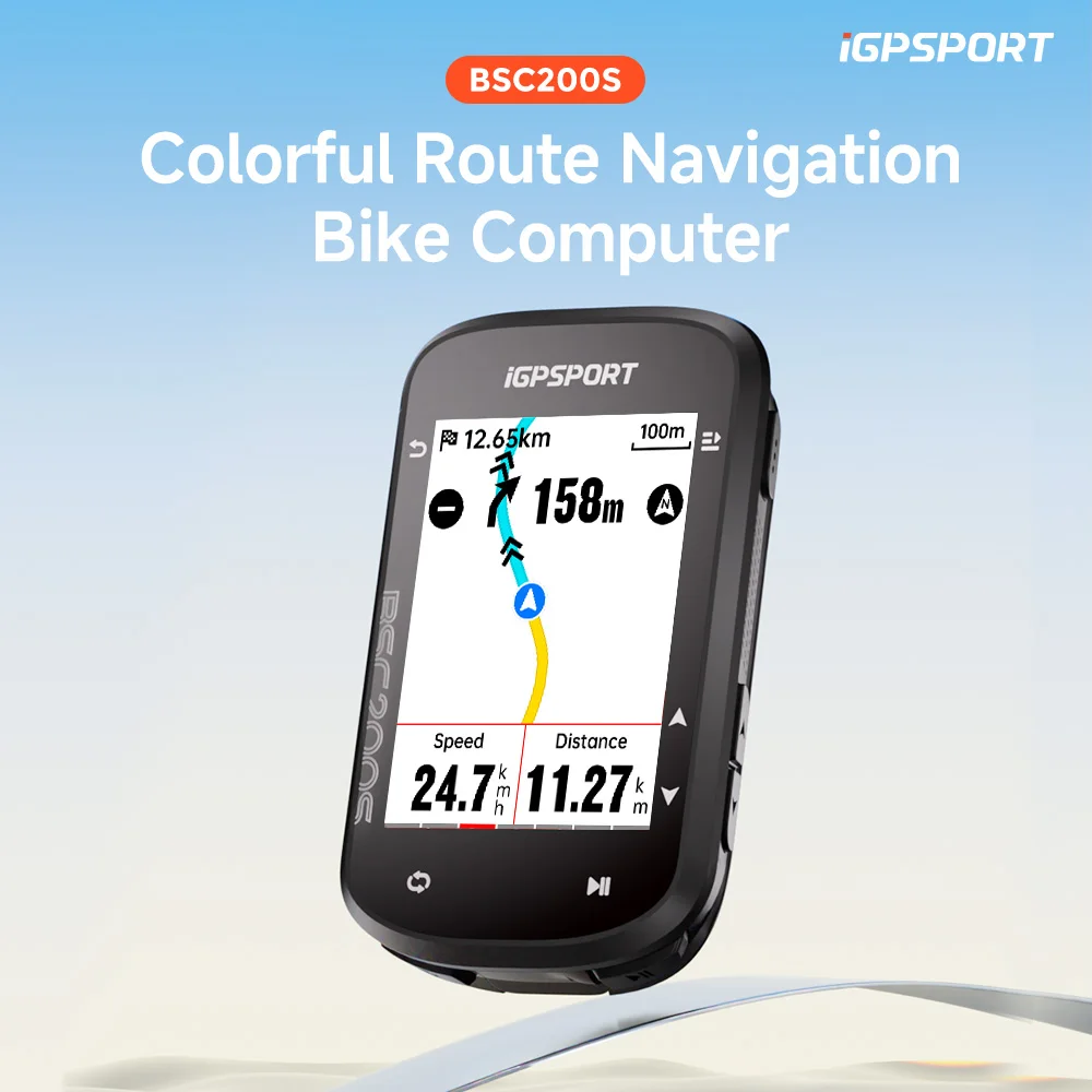 Ordinateur de vélo GPS iGPSPORT BSC200S avec écran couleur, navigation d'itinéraire, compteur de vitesse sans fil, odomètre de cyclisme