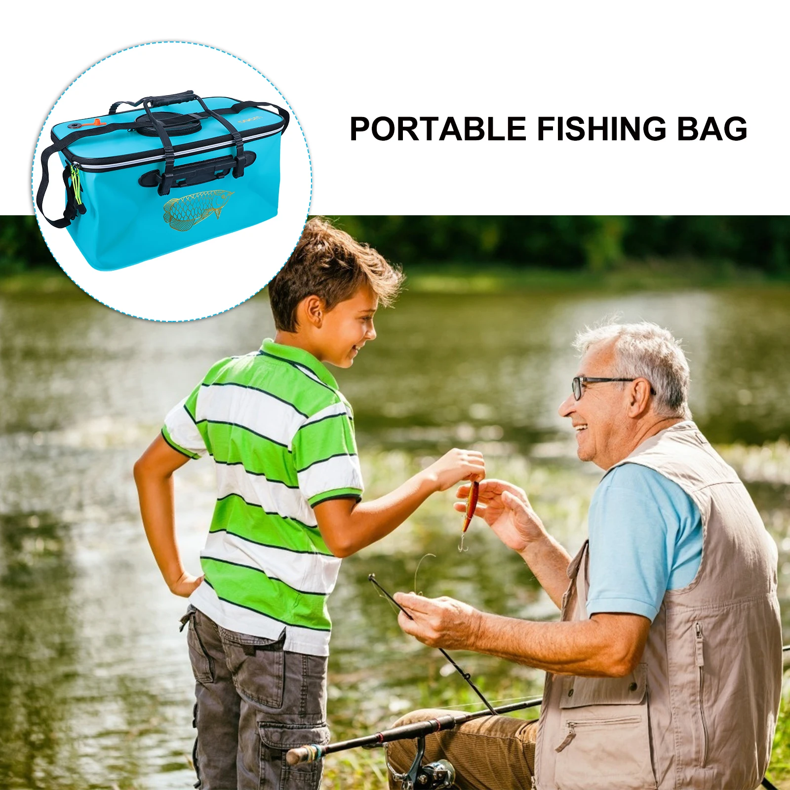 Folding Live Box Bucket 50cmx28cmx24cm EVA Zipper Fishing Bucket Thickened Portable Waterproof Fishing Bag Oxygen Hole Net Lid