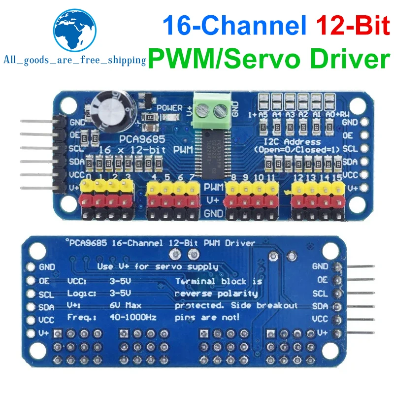 TZT PCA9685PW 16 Channel 12-bit PWM/Servo Driver-I2C interface PCA9685 module Raspberry pi shield module servo shield