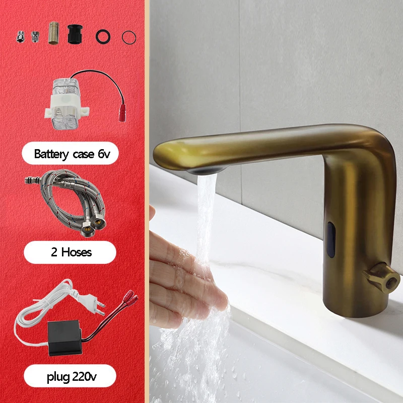 

Brushed Polished Golden Color Automatic Sensor Faucet Brass Body Material Mixer Water Cold & Hot AC 220 Voltage & DC 6 Voltage