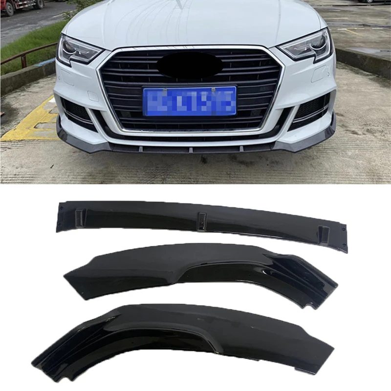 

3 шт. для Audi A3 8V S3 S-Line 2017 2018 2019 2020 автомобильный передний бампер, сплиттер, спойлер, диффузор, защита кузова, крышка, тюнинг