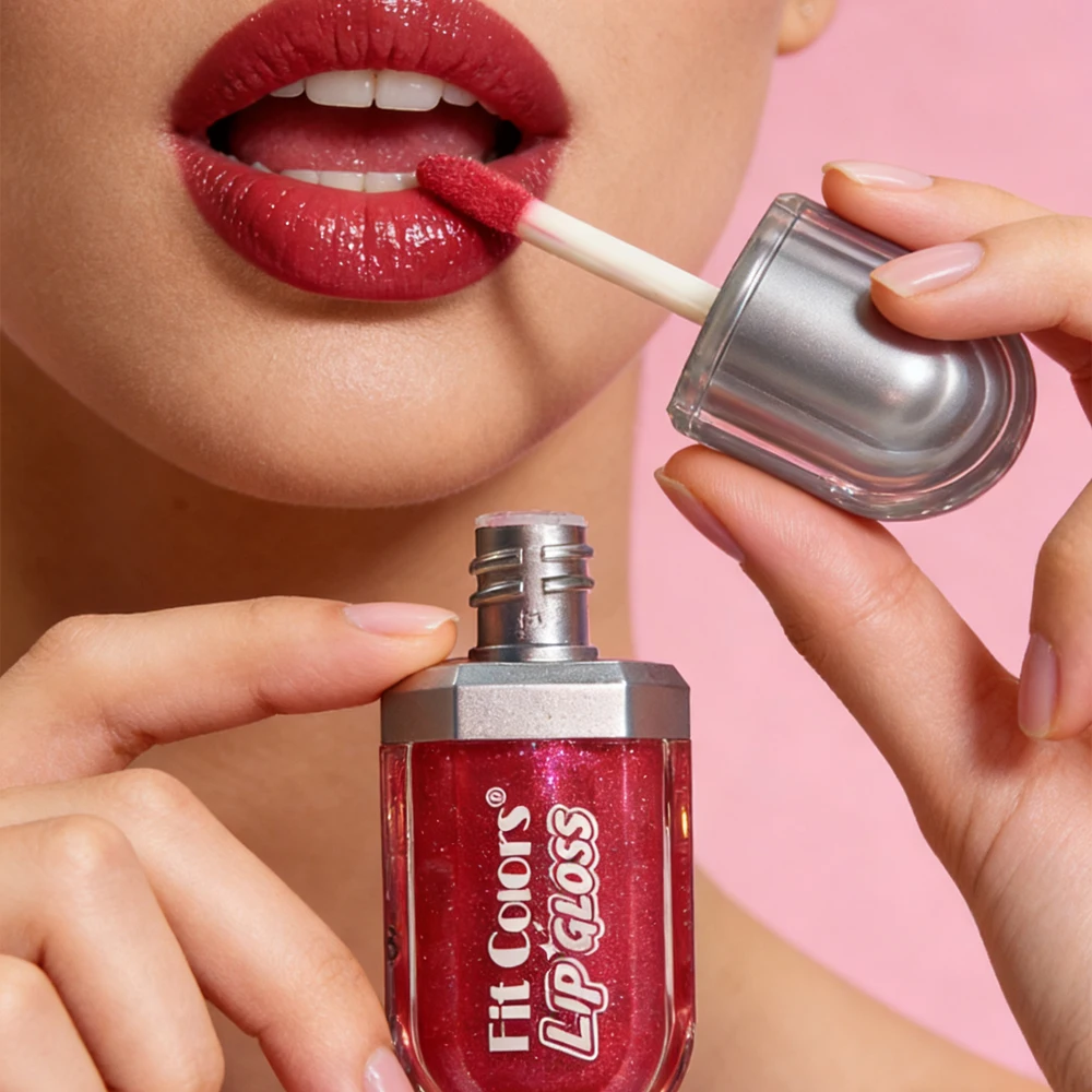 FIT COLORS Bálsamo Labial Humectante de Larga Duración con Efecto Espejo 3D y Reducción de Líneas de Expresión - Brillo Labial Transparente con Destellos