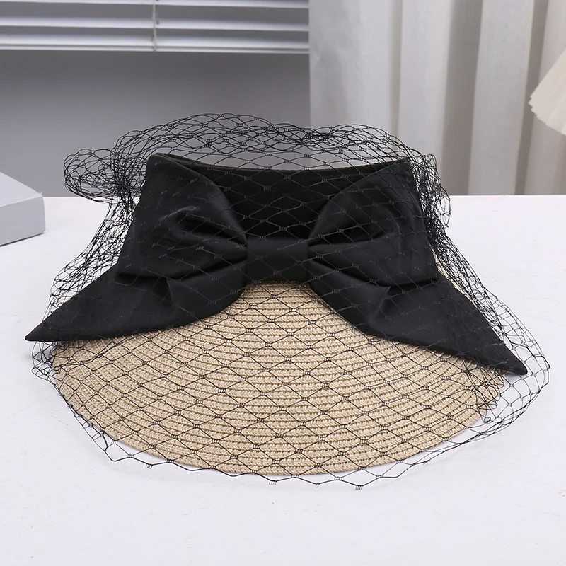 

Summer Fashion Mesh Big Bowknot Decorated Elegant Outdoor Travel Versatile Beach Sand Sun Protection Hat